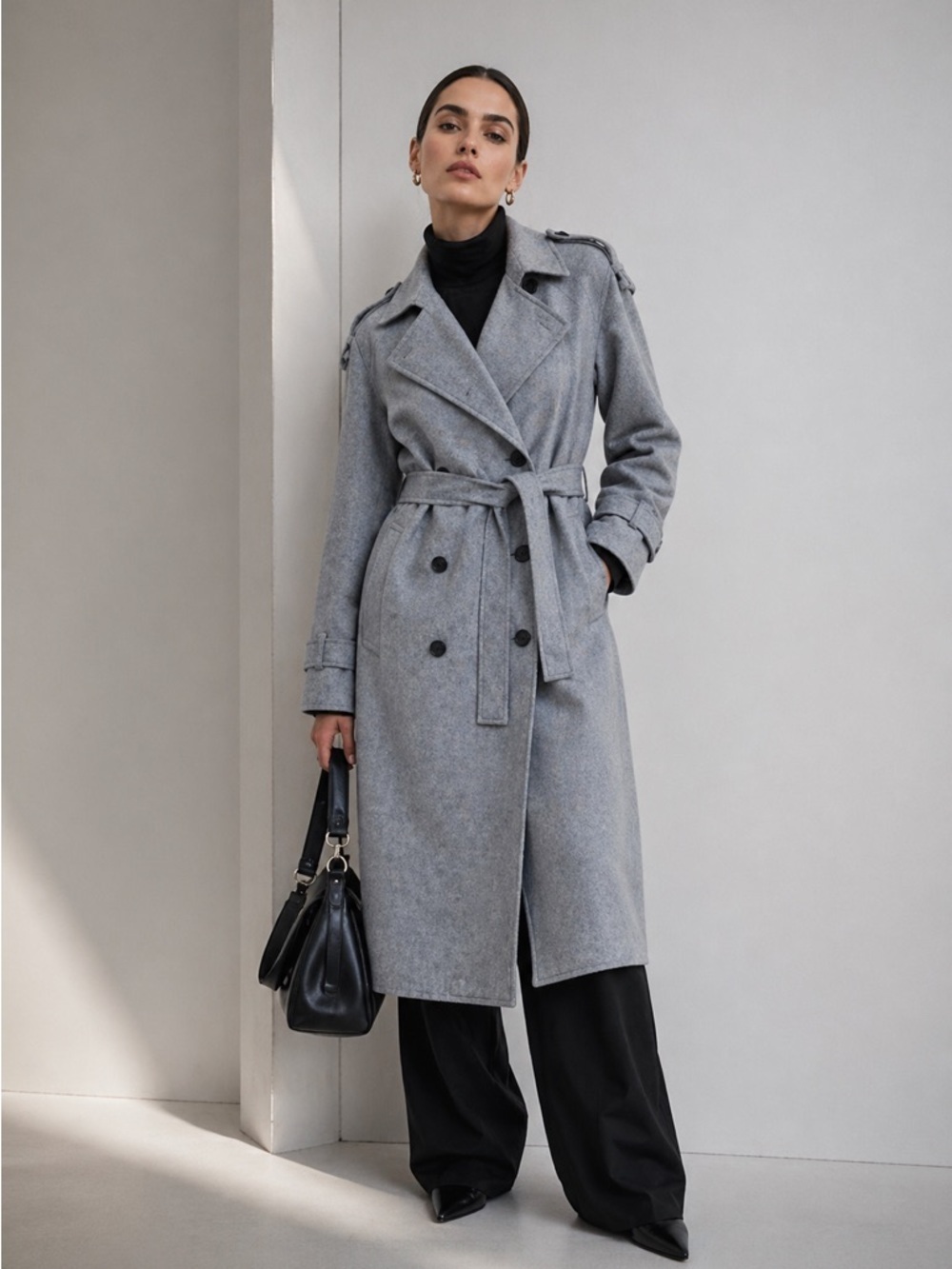 THE KOOPLES French Luxury Light Grey Manteau Hiver Trench Style Coat.
